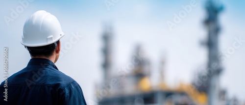 The worker observing progress at an oil and gas facility in the industry.