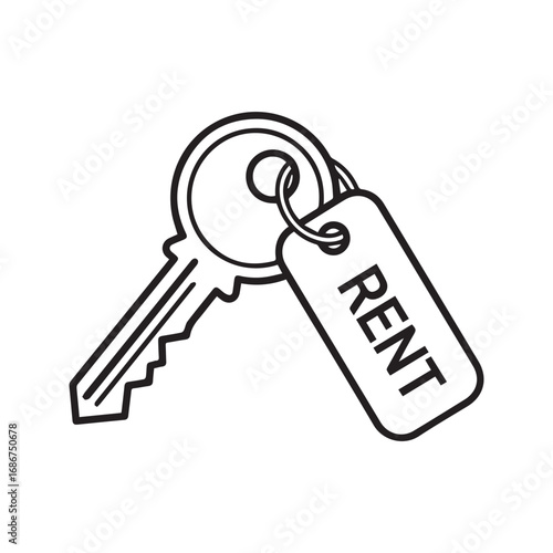 Rental key icon. Real estate property leasing symbol. Vector line art illustration.
