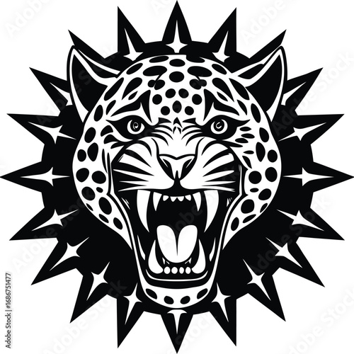 a fierce jaguar head logo  spotted rosettes  power.eps