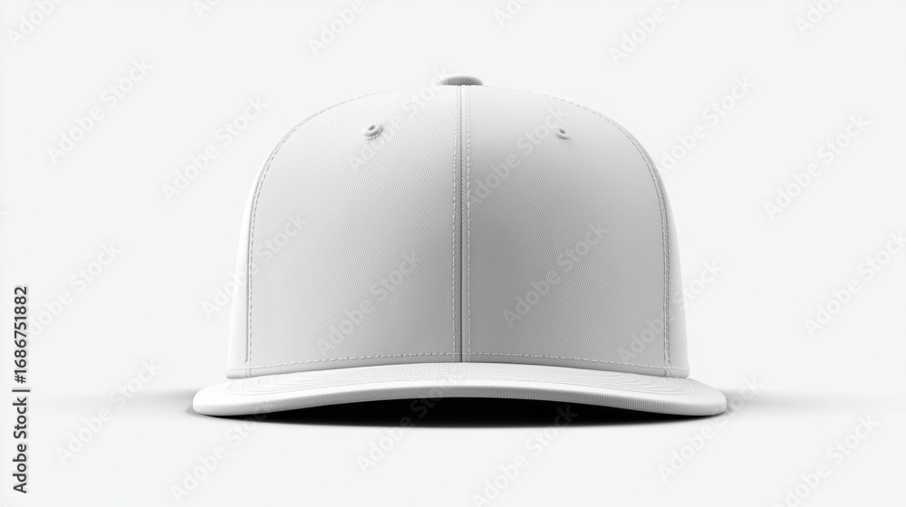 Fototapeta premium A plain white baseball cap displayed on a neutral background. The cap has a structured design with a curved brim and no visible logos or patterns.