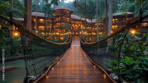 Langkawi Malaysia, A Luxurious Resort Retreat Connected by a Suspended Bridge in a Tropical
