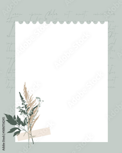 Vintage template Reminders, scrapbooking with botanical herbarium elements. Notes, note sheet, to-do list.