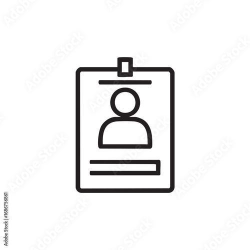 A line drawing of an ID badge with a person's outline.