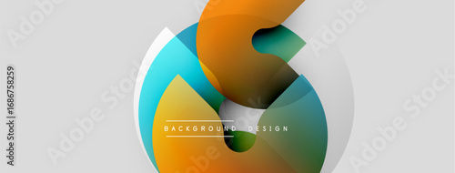 Abstract shapes overlap, creating dynamic visual composition. Gradient colors blend smoothly, offering modern aesthetic. Minimalist design.