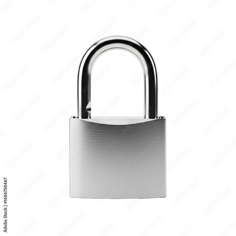 Naklejka premium Silver padlock isolated on white background, security concept.