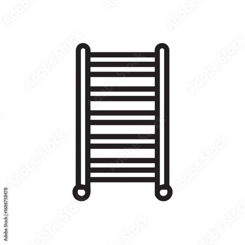 A line drawing of a bathroom towel warmer or radiator.