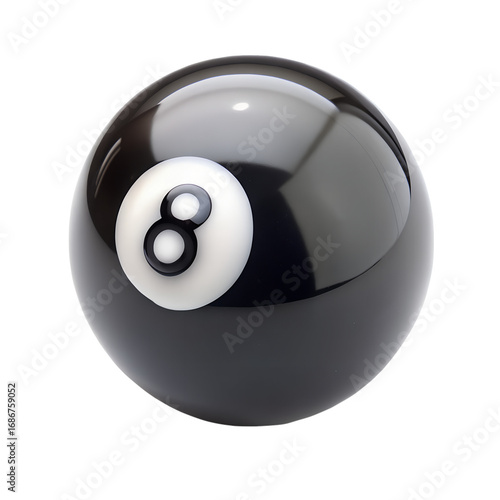 A black eight ball from a pool or billiards game, isolated on transparent background