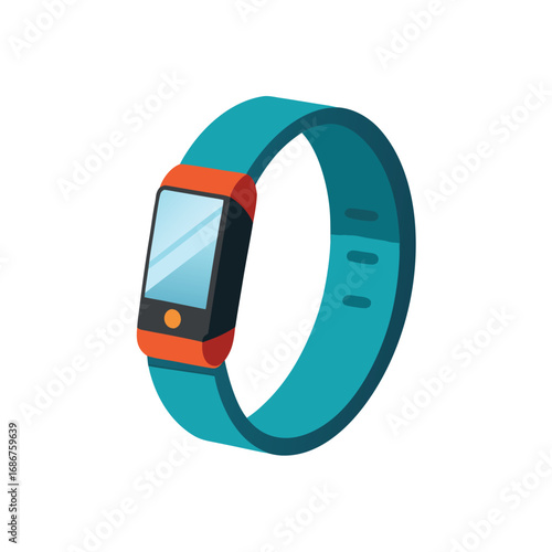Teal Smartwatch with Orange Bezel on White Background