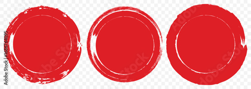 Grunge Ink Red Circle Brush Stroke and Fill Set – Red and Black Enso Style on Transparent Background. EPS 10.