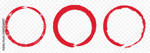 Red Grunge round shapes. Grunge banner collection. Vector. Minimalist Ink Circle Strokes – Grunge Enso Symbol Set on Transparent Background. EPS 10.