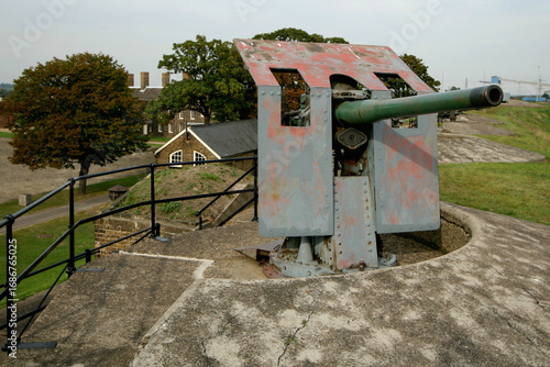 Gun on battlements of Tilbury Fort, Tilbury, Essex, England