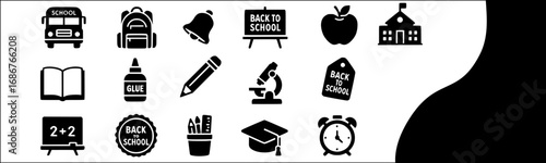 Set back to school icons, Day of Knowledge, First Day of School signs – stock vector
