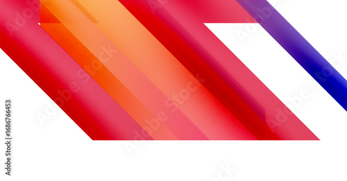 Abstract design features vibrant diagonal stripes. Colors transition from orange, red, purple, blue. Minimalist composition, modern aesthetic.