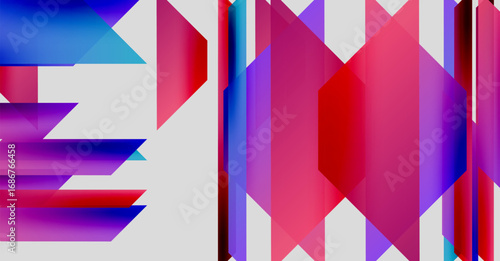 Abstract geometric composition. Vivid colors intersect, creating dynamic visual effect. Shapes overlap, forming complex patterns. Modern design.