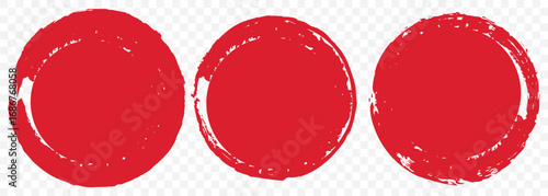Grunge Ink Red Circle Brush Stroke and Fill Set – Red and Black Enso Style on Transparent Background. EPS 10.