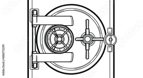 Secure bank vault door with combination lock and handle, representing safety and protection of assets.
