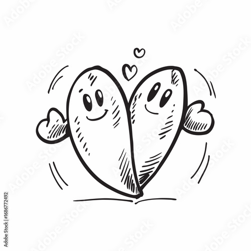 Adorable cartoon hearts embrace with joy, perfect for celebrating love and connection