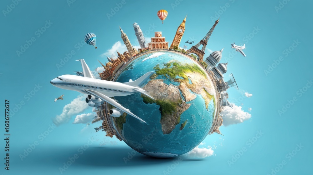 Naklejka premium world travel airplane journey adventure