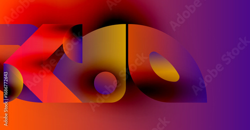 Abstract design features vibrant gradients, bold typography, flowing shapes. Colors blend smoothly creating dynamic visual impact.