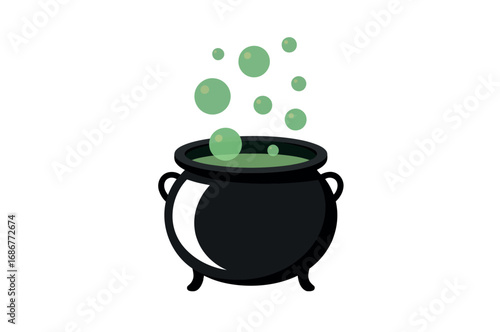 Cartoon illustration of a bubbling cauldron of green potion.