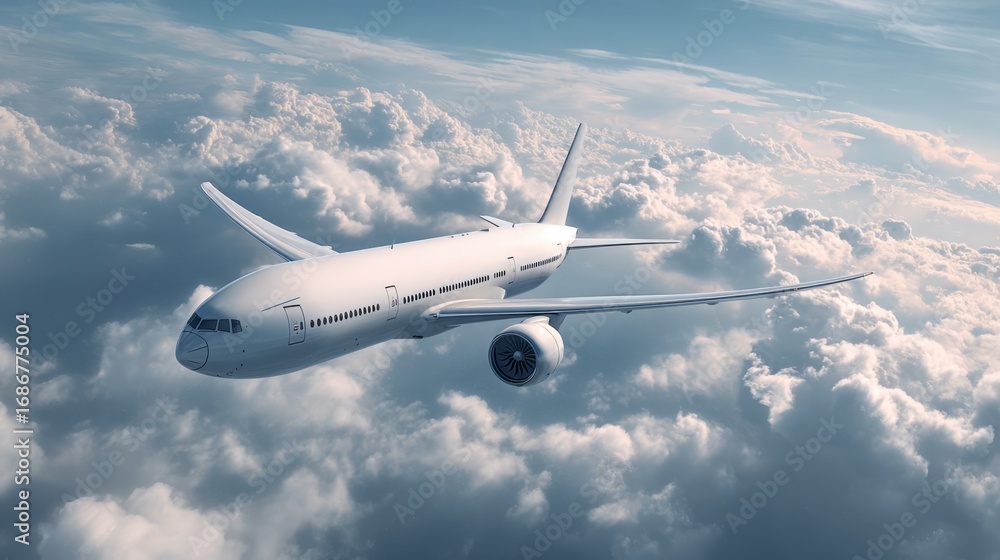 Fototapeta premium airplane soaring above fluffy clouds