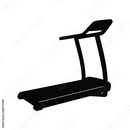A sleek black silhouette of a treadmill against a plain white background