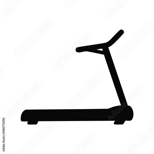 Black silhouette of a treadmill machine representing exercise and fitness, with running platform