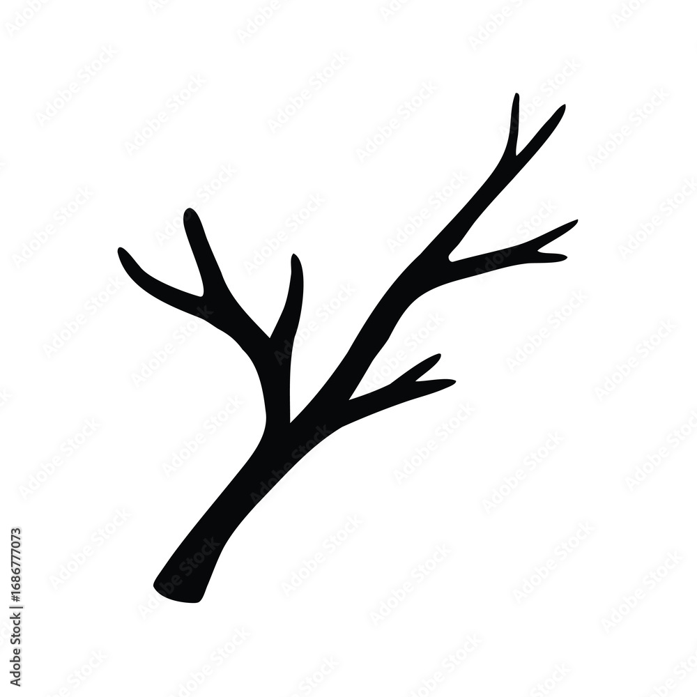 Fototapeta premium Striking silhouette of a branch featuring bare limbs against a stark white background