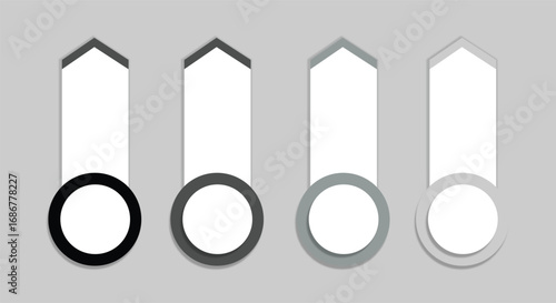 Blank arrow labels with circular frames in black gray and white design