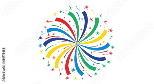 Colorful firework burst, radial design, celebration graphic.