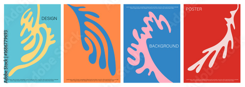 Collection of Minimalist Abstract Organic Shapes Poster Backgrounds. Multi Color Botanic Leaf Modern Art Design Template Set for Ads, Covers, and Social Media Graphics