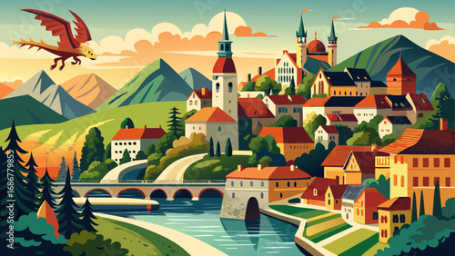 Ljubljana, Slovenia highlights a castle-topped hill, dragon-adorned bridges, and riverside promenades, uniting medieval charm with urban beauty in a picturesque Central European setting.