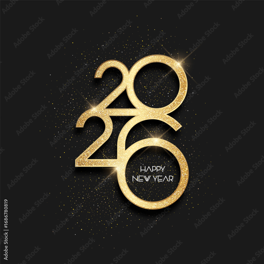 Naklejka premium Black and glittery gold text design for the Happy New Year 
