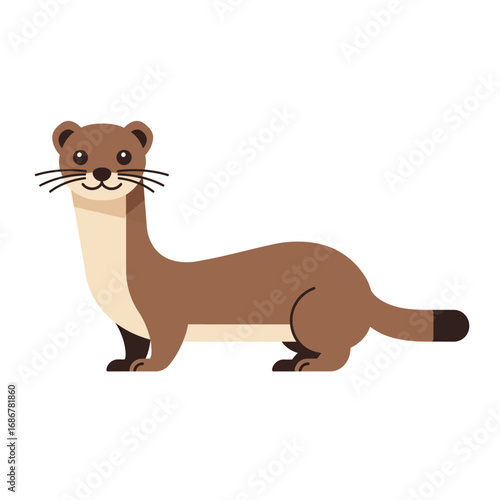 Cute cartoon illustration of a brown weasel standing sideways on a white background