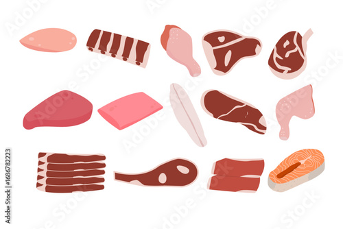 Butcher Meat Clipart Collection with Beef, Fish and Grill Food
