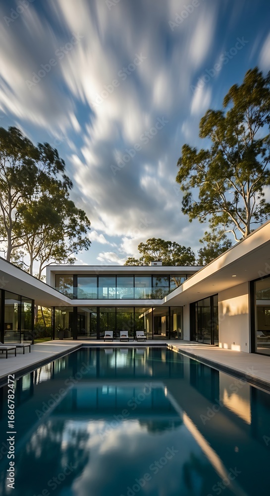 Fototapeta premium Modern Courtyard House with Pool.