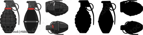 vector set of Image of an manual grenade isolated on blue background
