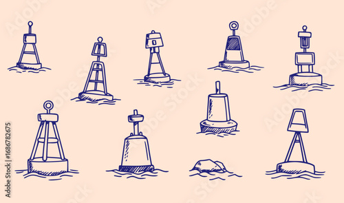 vector set of A warning buoy off the coast

