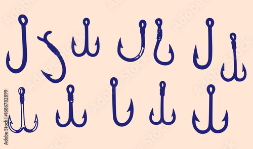 vector set of Fishing hook. Doodle style
