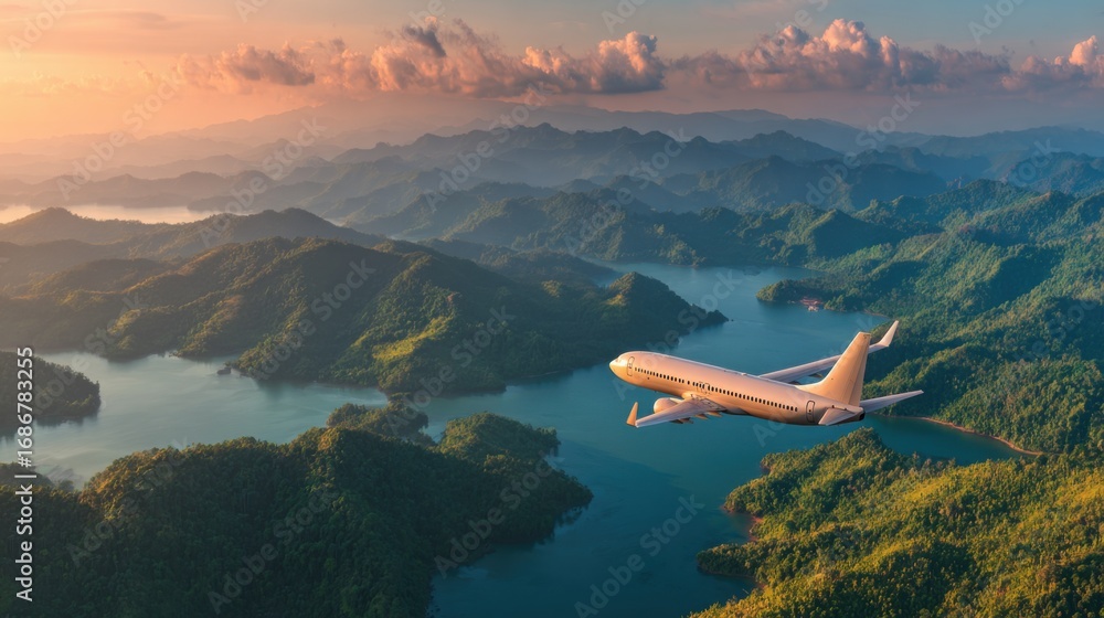 custom made wallpaper toronto digitalairplane flying above lake mountains sunset