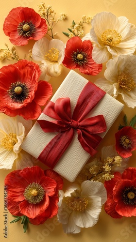 Beautiful Gift Box Adorned With Flowers Captures the Essence of Celebration a...