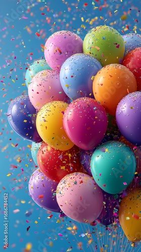Colorful Balloons and Confetti Create a Festive Atmosphere for Celebrations a...