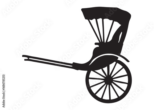 hand pulled rickshaw logo silhouette vector illustration, cycle rickshaw silhouette vector, transport pulled rickshaw vector logo, hand pulled rickshaw logo silhouette vector on white background.