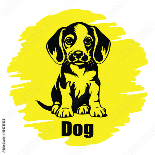Black dog silhouette, with yellow background vector illustration
