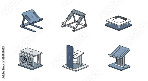 Mechanical device vector icon set with industrial equipment designs