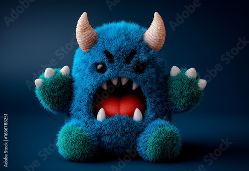 Blue fluffy monster with sharp teeth
