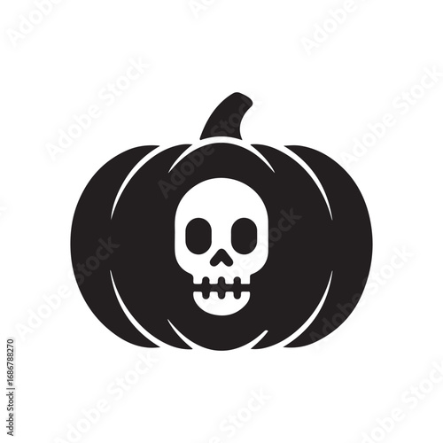 Spooky Halloween Jack-o'-Lantern with Skull Carving Silhouette Illustration