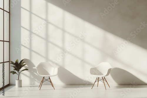 Minimalist Interior Design Showcasing Two Chairs and a Plant in a Sunlit Room