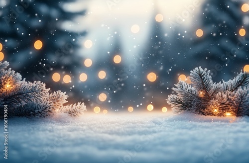 Beautiful Winter Landscape With Snow-Covered Trees and Festive Lights During ...