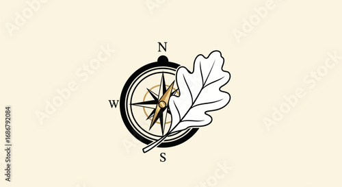 Vintage compass with an oak leaf symbol for nature and exploration.